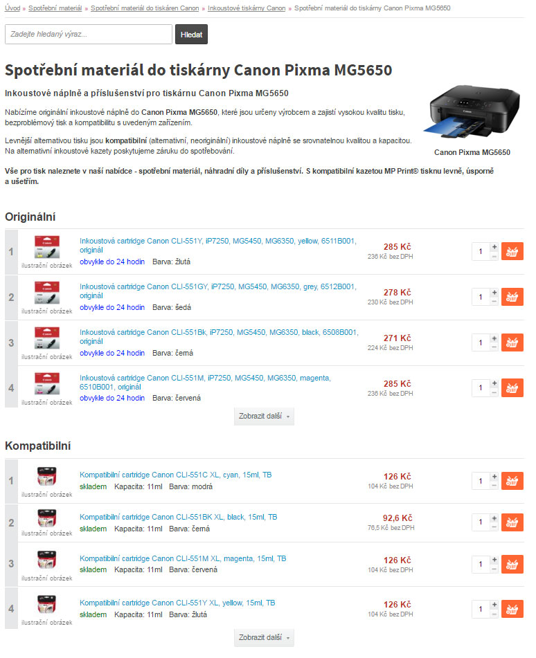 Spotřební materiál do tiskárny Canon Pixma MG5650